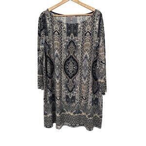Roz & Ali Paisley Print Tunic top shirt size  2X  3/4 Sleeve Scoop Neck plus